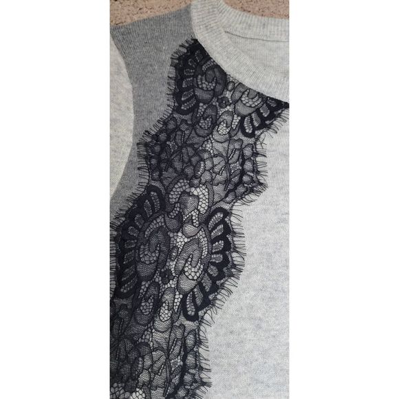 J. Crew Sweater Crew Neck Womens XS Grey w/ Black Lace Accent Soft Wool Blend - Picture 6 of 12